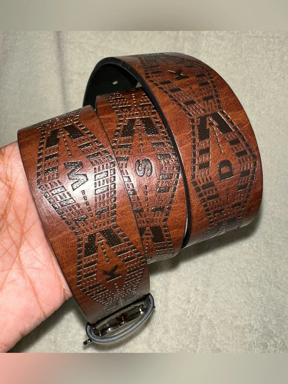 Vintage Y2K Miss Sexy Belt Buckle Brown Geometric Block Letter
